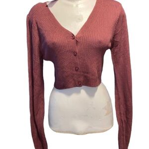 ♥️ Wild Fable Ribbed Cropped Button-Up Cardigan - Mauve NWT Size XL